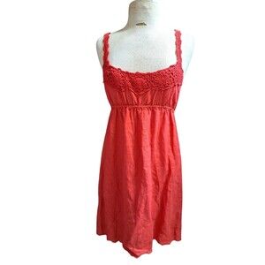 Lucky Brand Coral Dress Women XXS Boho Crochet Strappy Linen Sleeveless Coastal